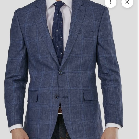 Tommy Hilfiger Men’s 100% Linen Blue Plaid Blazer Size 48L - Picture 9 of 9